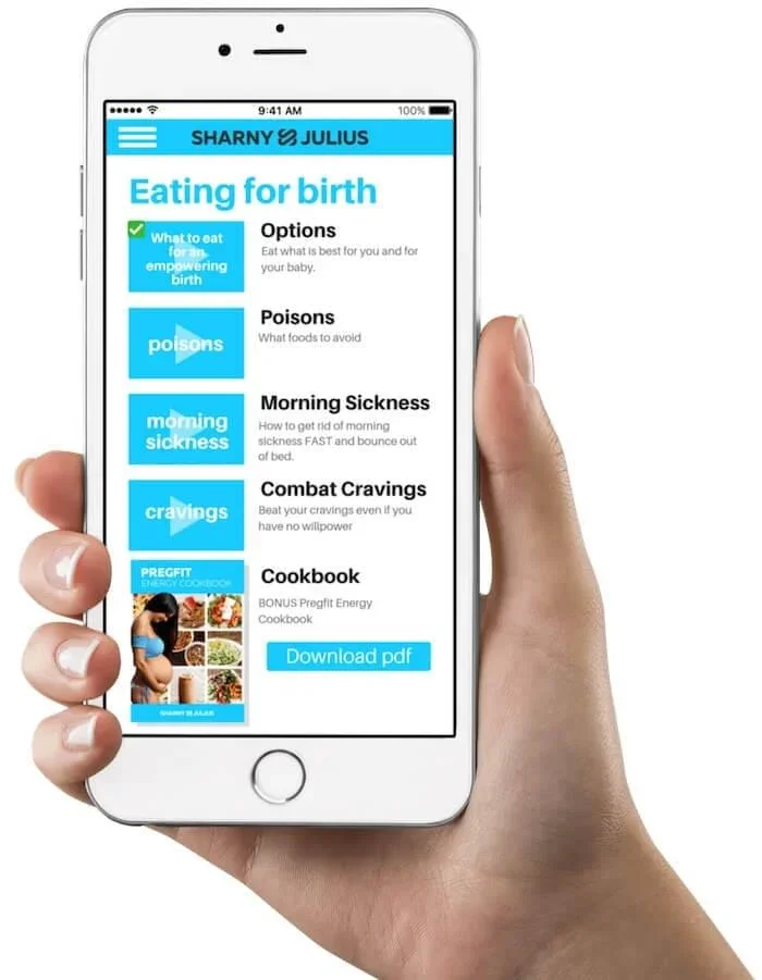 Pregfit eating guide on an iPhone